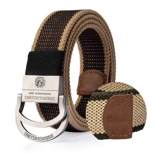 125CM Mens Double Ring Alloy Buckle Belt Outdoor Canvas Military Tactical Jeans Strip