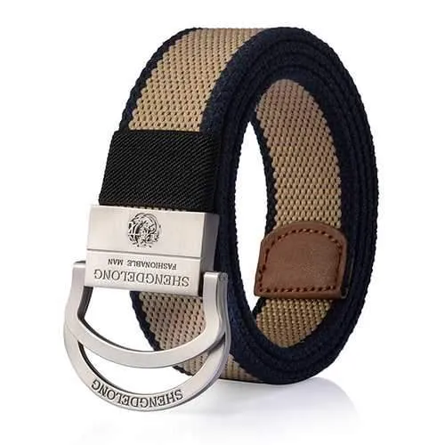 125CM Mens Double Ring Alloy Buckle Belt Outdoor Canvas Military Tactical Jeans Strip