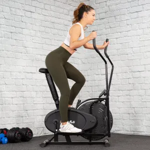 2-in-1 Elliptical Fan Bike Dual-Action Cross Trainer Machine Exercise Equipment W/ LCD Monitor