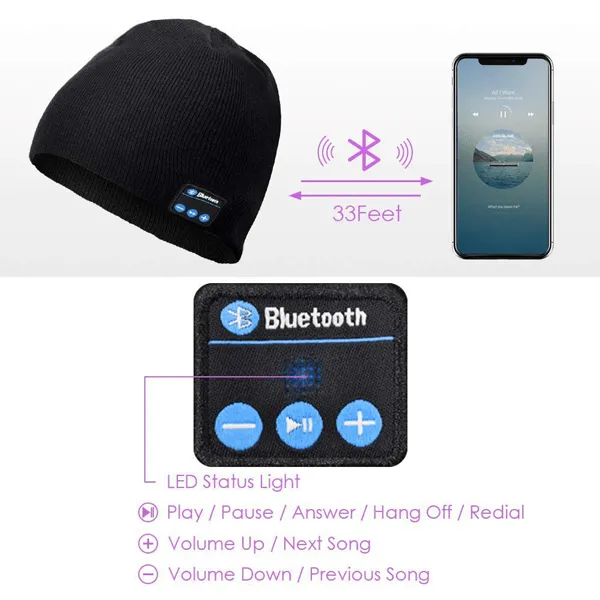 2 in 1 Rechargeable Lighted Bluetooth Beanie