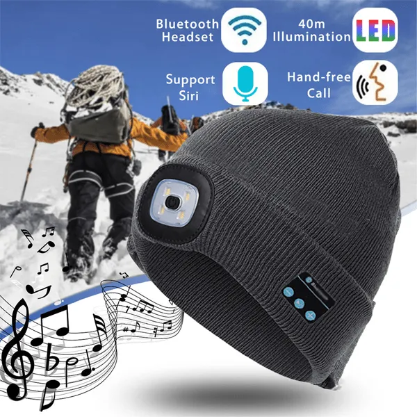 2 in 1 Rechargeable Lighted Bluetooth Beanie
