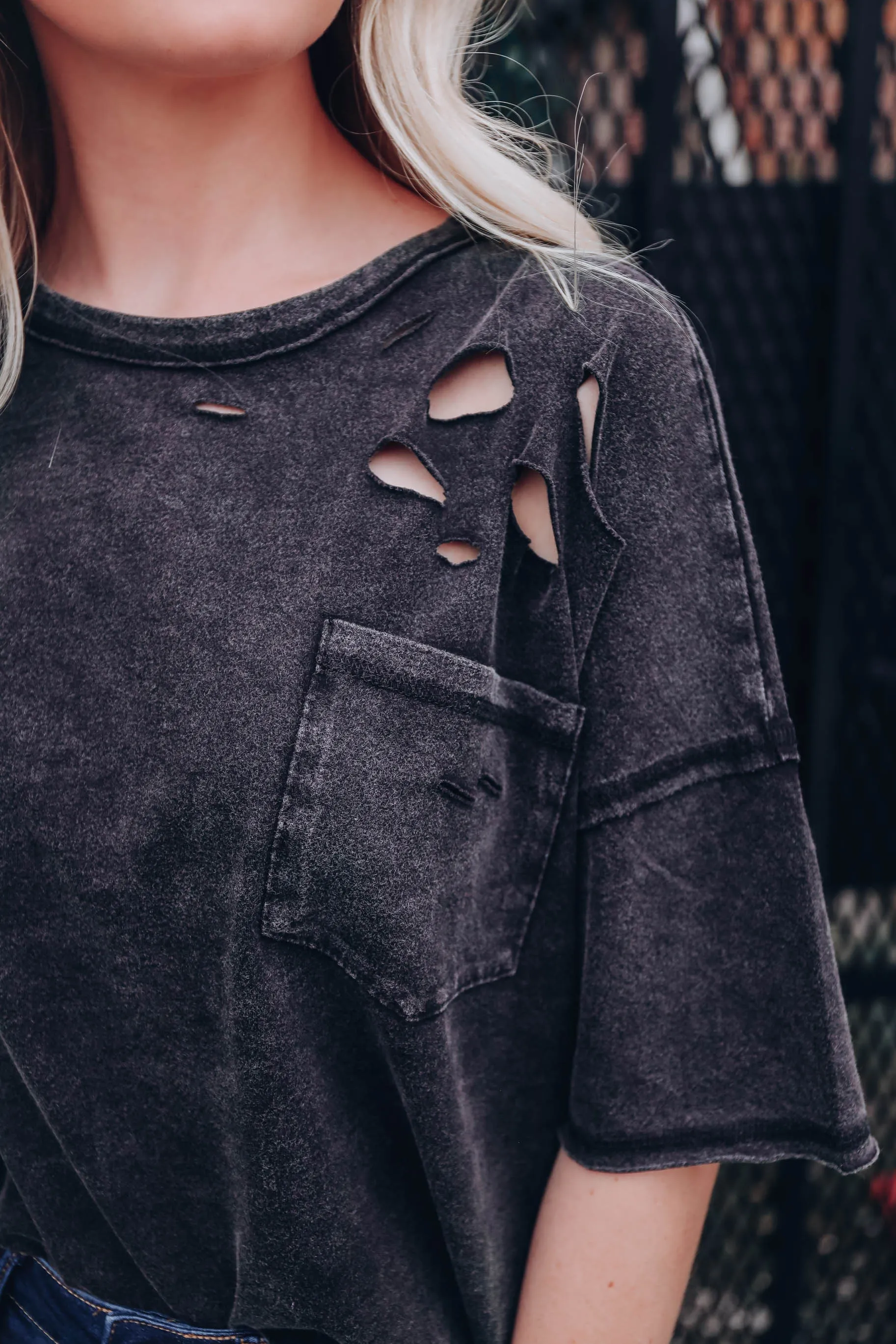 A True Classic Cropped Distressed Tee