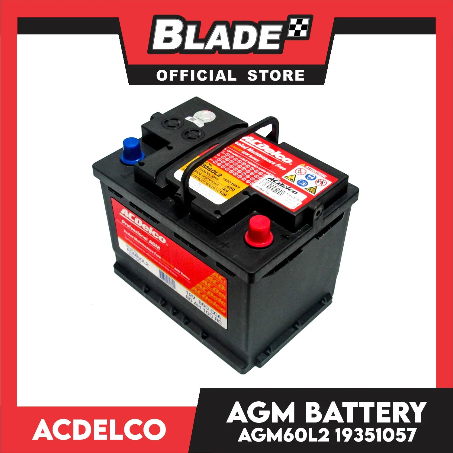 ACDelco Professional AGM Sealed Maintenance Free Premium AGM Battery AGM60L2 19351057 / DIN55H