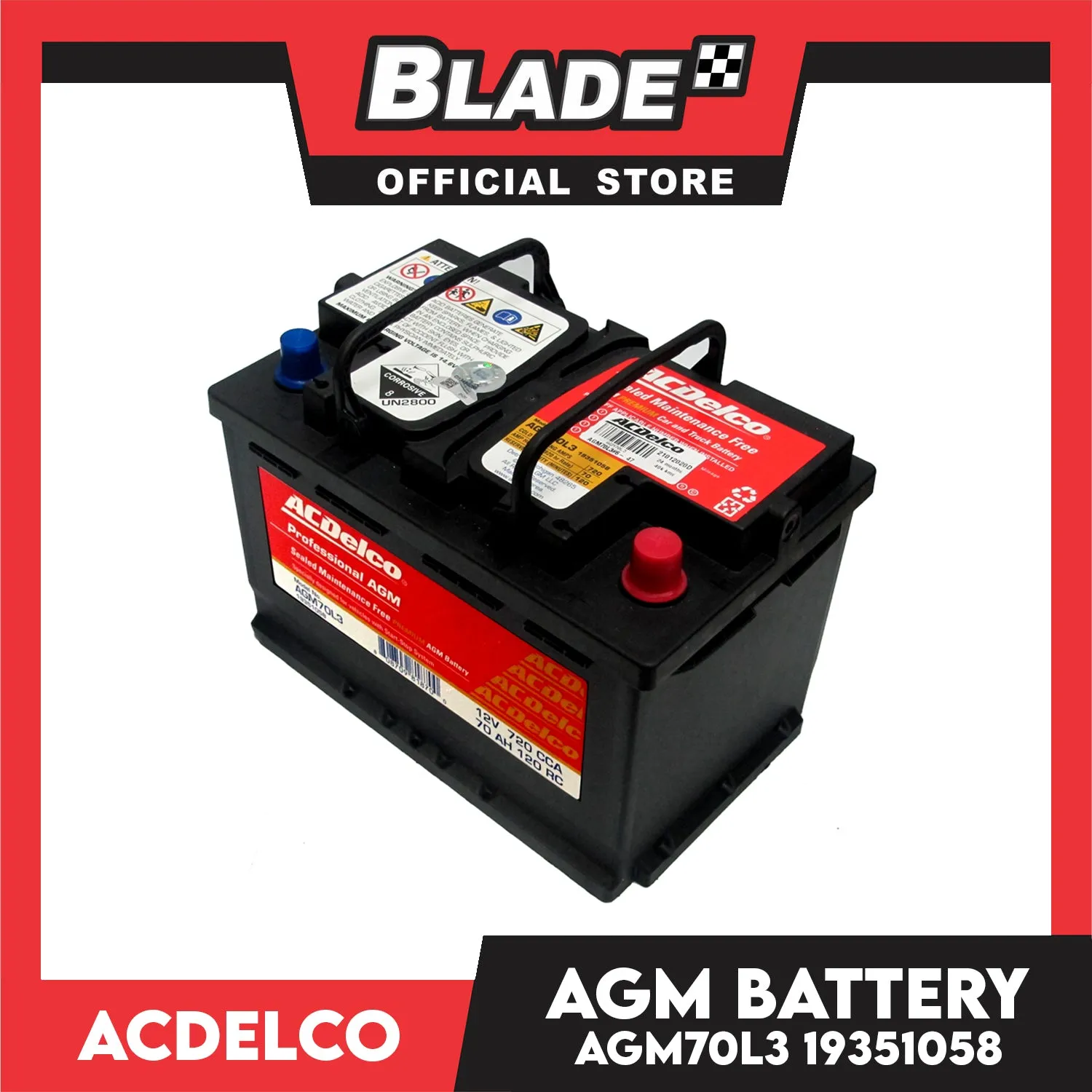 ACDelco Professional AGM Sealed Maintenance Free Premium AGM Battery AGM70L3 19351058