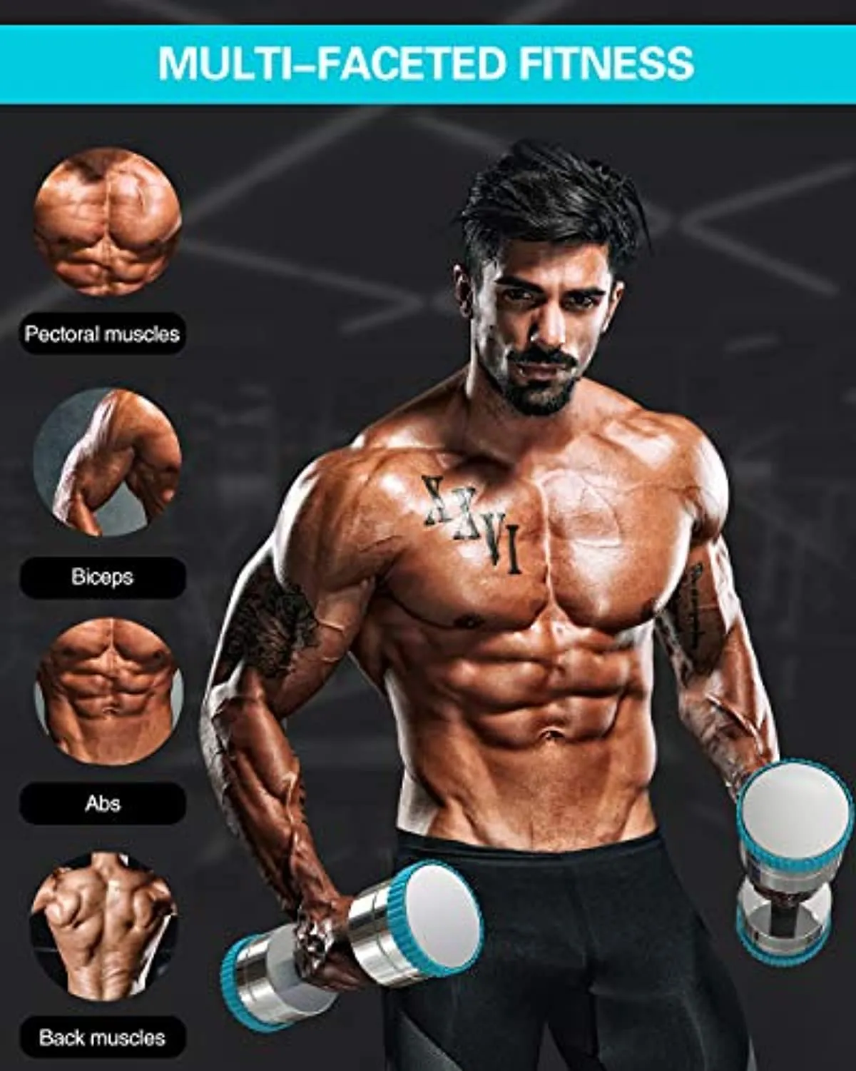 Adjustable Dumbbell Set, 44lbs 20kg Solid Steel Ultra Compact Adjustable Dumbbells for Men Women with Anti-Slip Handle, Home Fitness Weight Pair Gym Workout Exercise Training