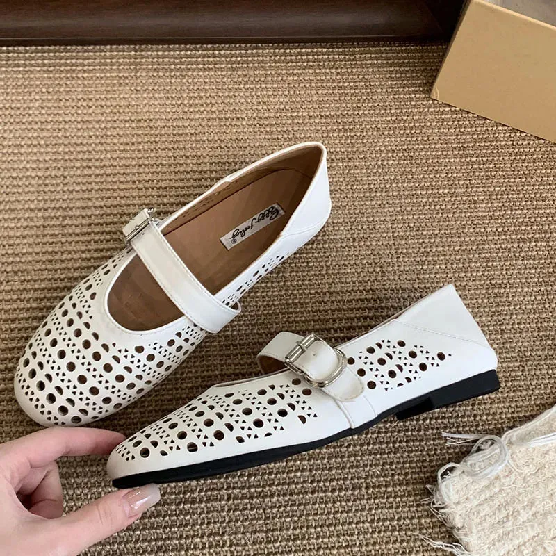 ADVBRIDGE  -  New Spring Women Flat Shoes Fashion Hollow Round Toe Ladies Elegant Loafer Shoes Soft Flat Heel Outdoor Boat Shoes New Woman