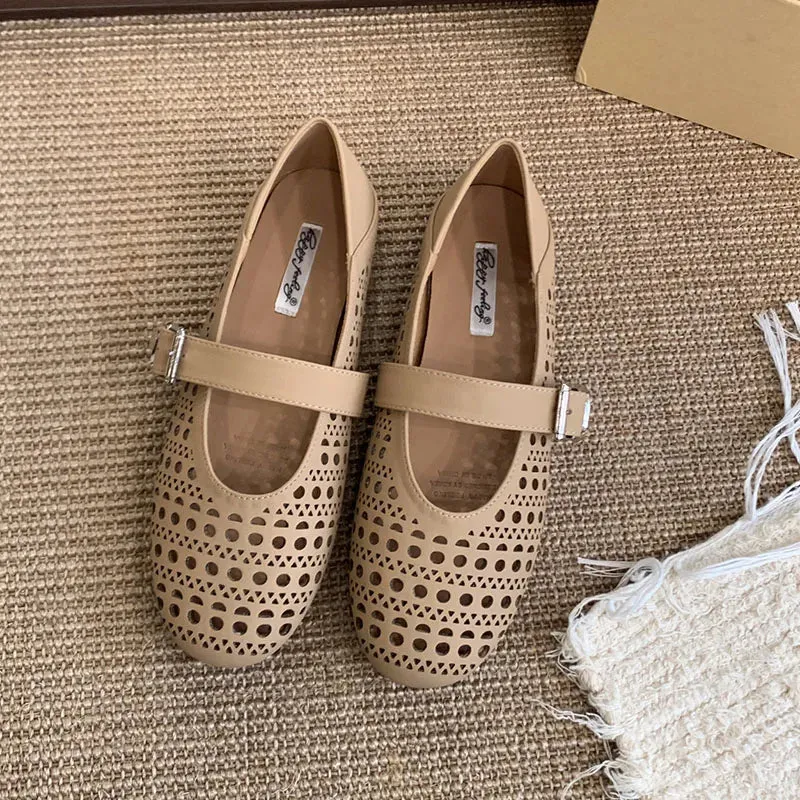 ADVBRIDGE  -  New Spring Women Flat Shoes Fashion Hollow Round Toe Ladies Elegant Loafer Shoes Soft Flat Heel Outdoor Boat Shoes New Woman