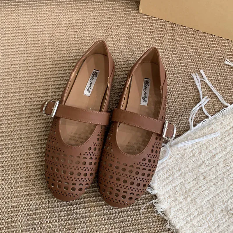 ADVBRIDGE  -  New Spring Women Flat Shoes Fashion Hollow Round Toe Ladies Elegant Loafer Shoes Soft Flat Heel Outdoor Boat Shoes New Woman