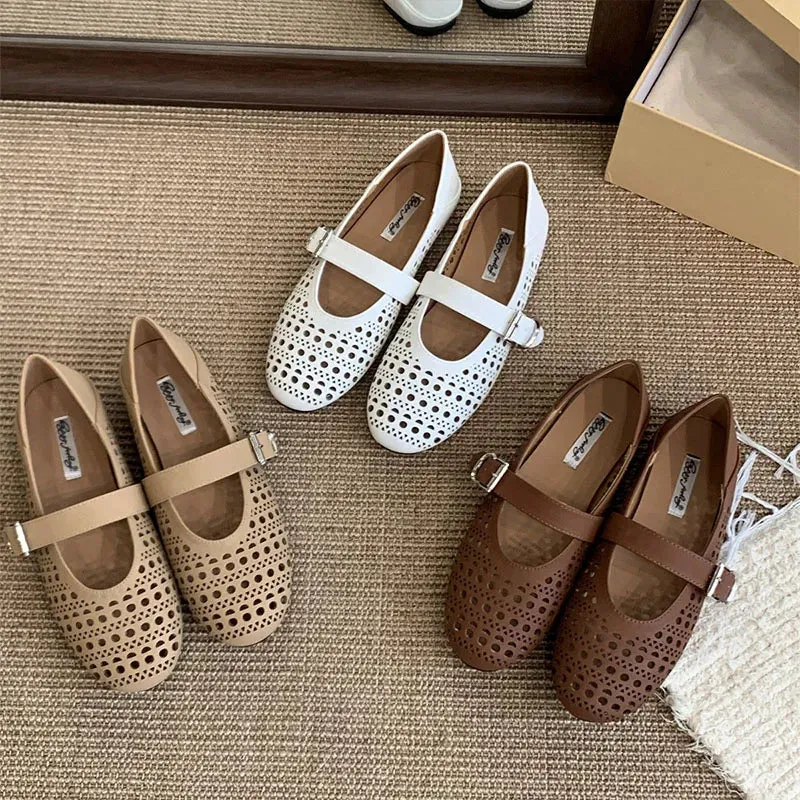 ADVBRIDGE  -  New Spring Women Flat Shoes Fashion Hollow Round Toe Ladies Elegant Loafer Shoes Soft Flat Heel Outdoor Boat Shoes New Woman