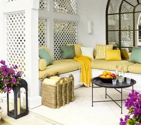 Alan Campbell Fabric: Candu - Custom Yellow on White Suncloth