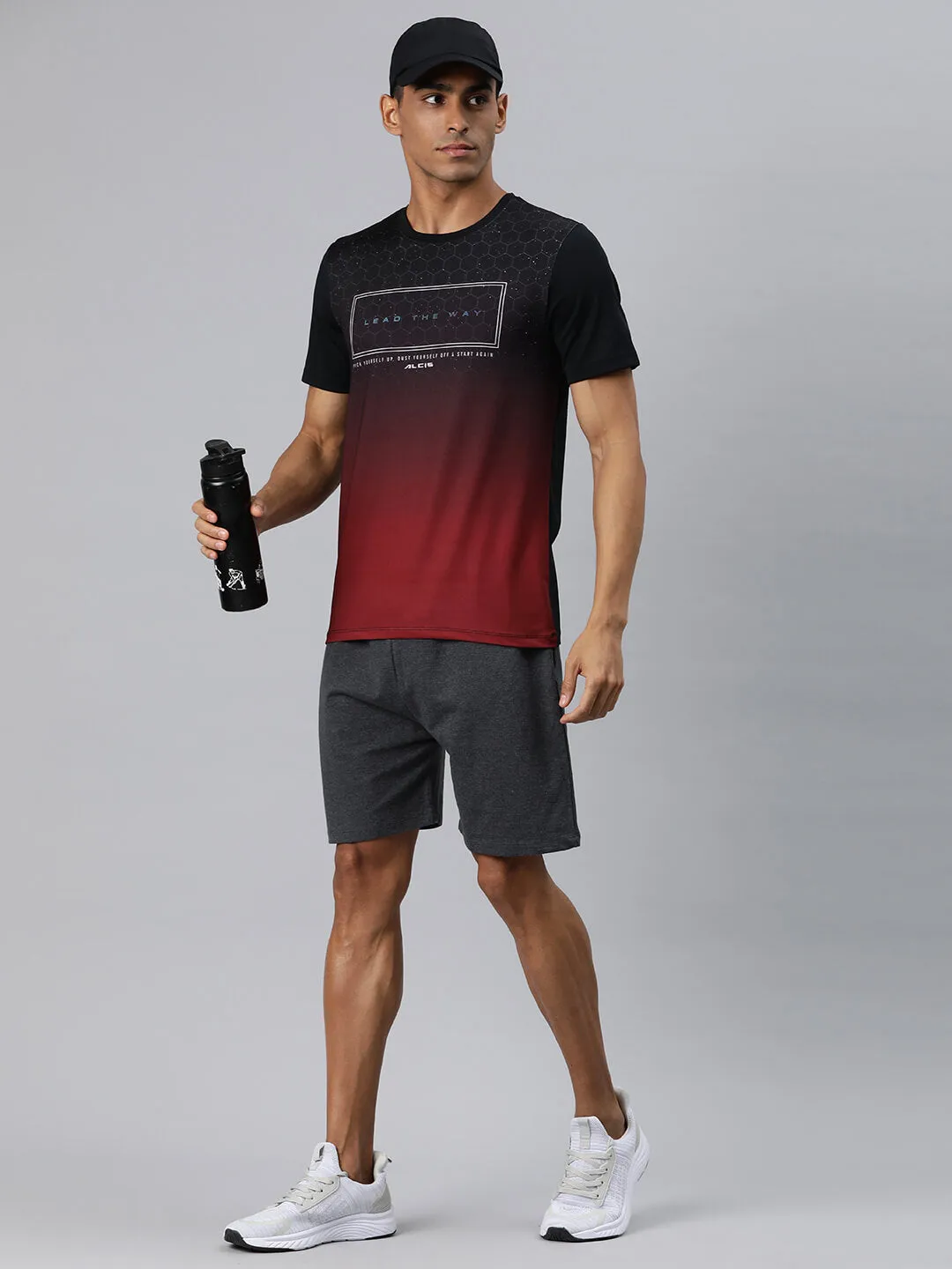 Alcis Men Black Typography Printed Anti Static Slim Fit T-shirt