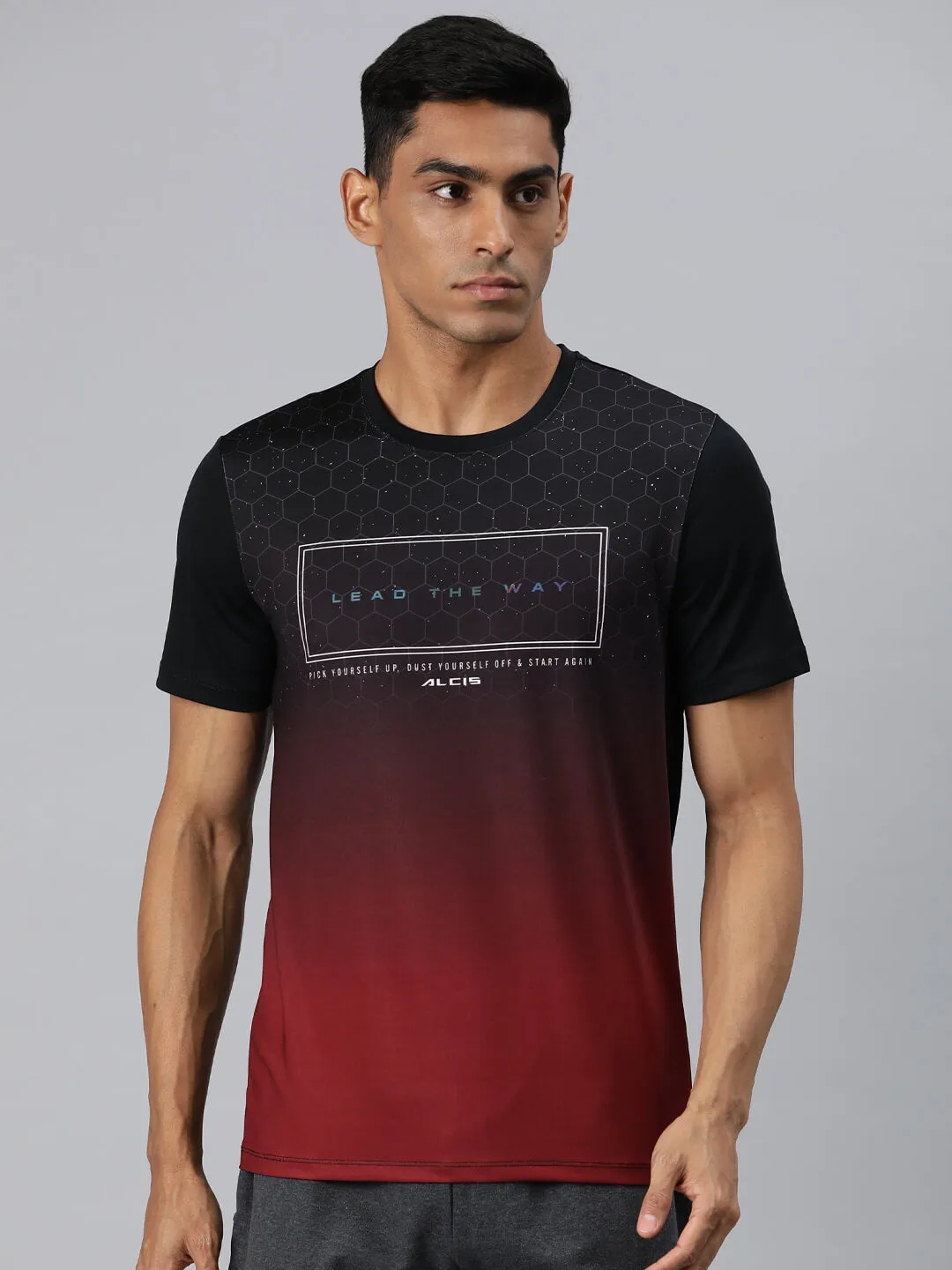Alcis Men Black Typography Printed Anti Static Slim Fit T-shirt