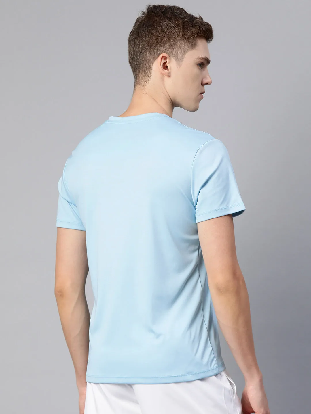 Alcis Men Blue Typography Printed Dry Tech Slim Fit T-shirt