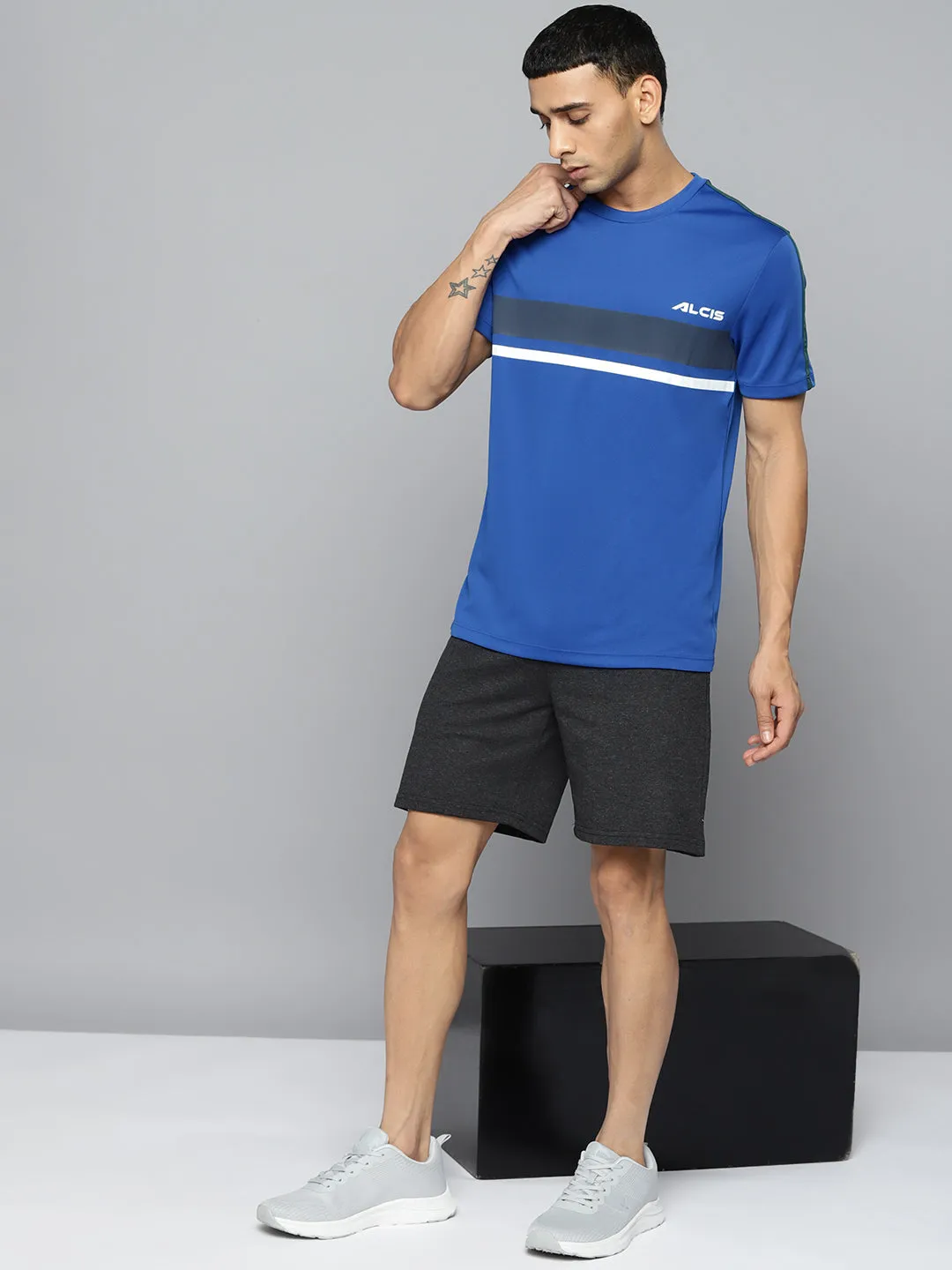 Alcis Men Charcoal Grey Solid Running Shorts