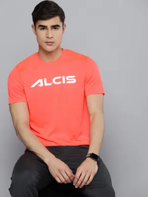 Alcis Men Coral Orange Brand Logo Printed Dry Tech T-shirt
