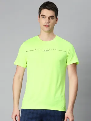 Alcis Men Fluorescent Green Typography Printed Anti Static Slim Fit Sports T-shirt