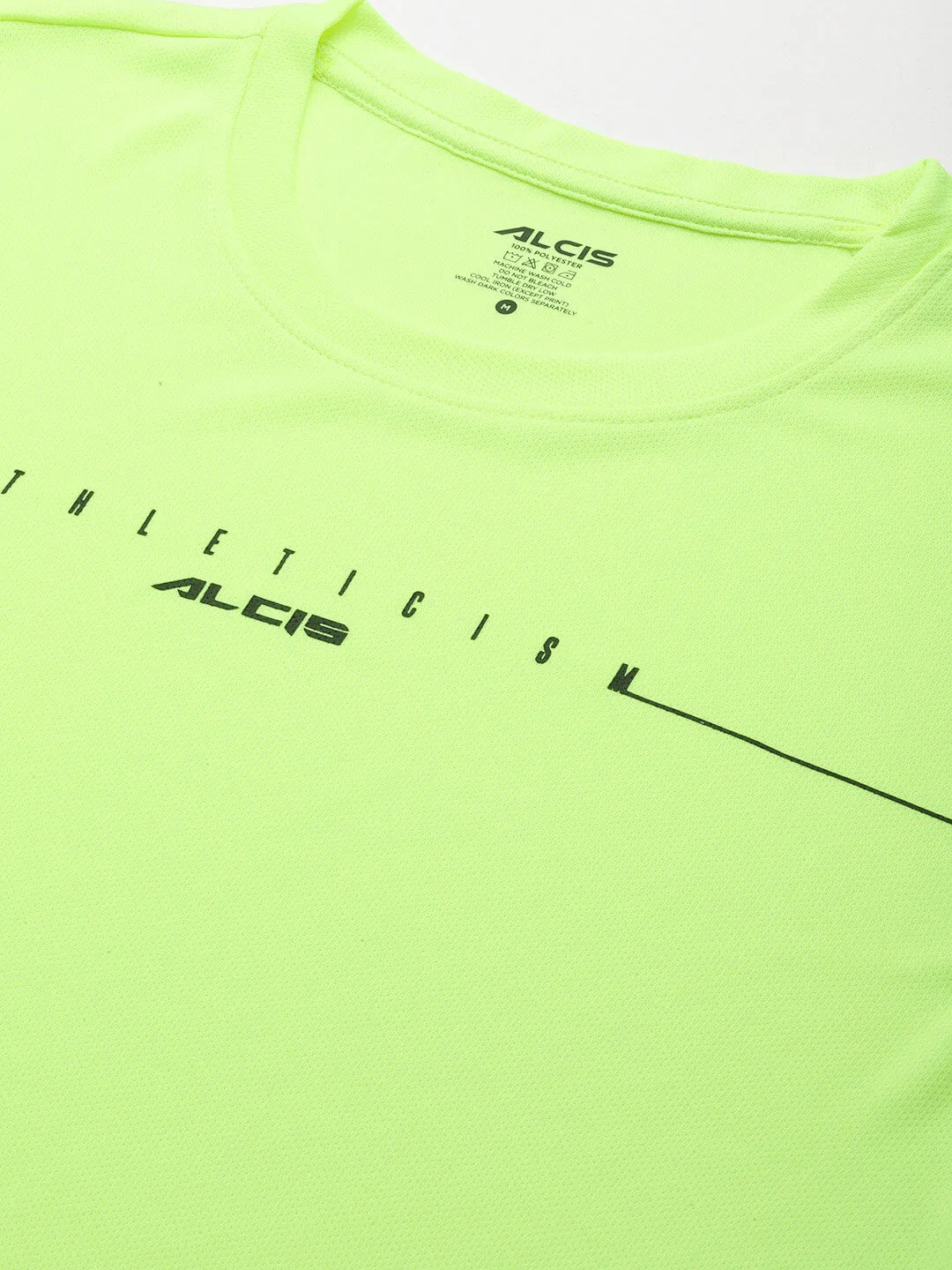Alcis Men Fluorescent Green Typography Printed Anti Static Slim Fit Sports T-shirt