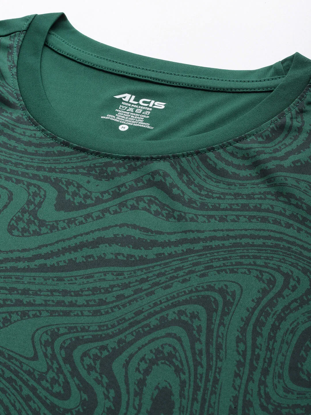 Alcis Men Green Printed Dry Tech Slim Fit T-shirt