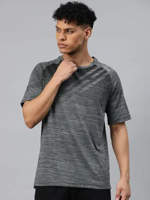 Alcis Men Grey Printed Anti Static Slim Fit T-shirt