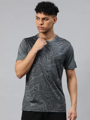 Alcis Men Grey Printed Dry Tech Slim Fit T-shirt