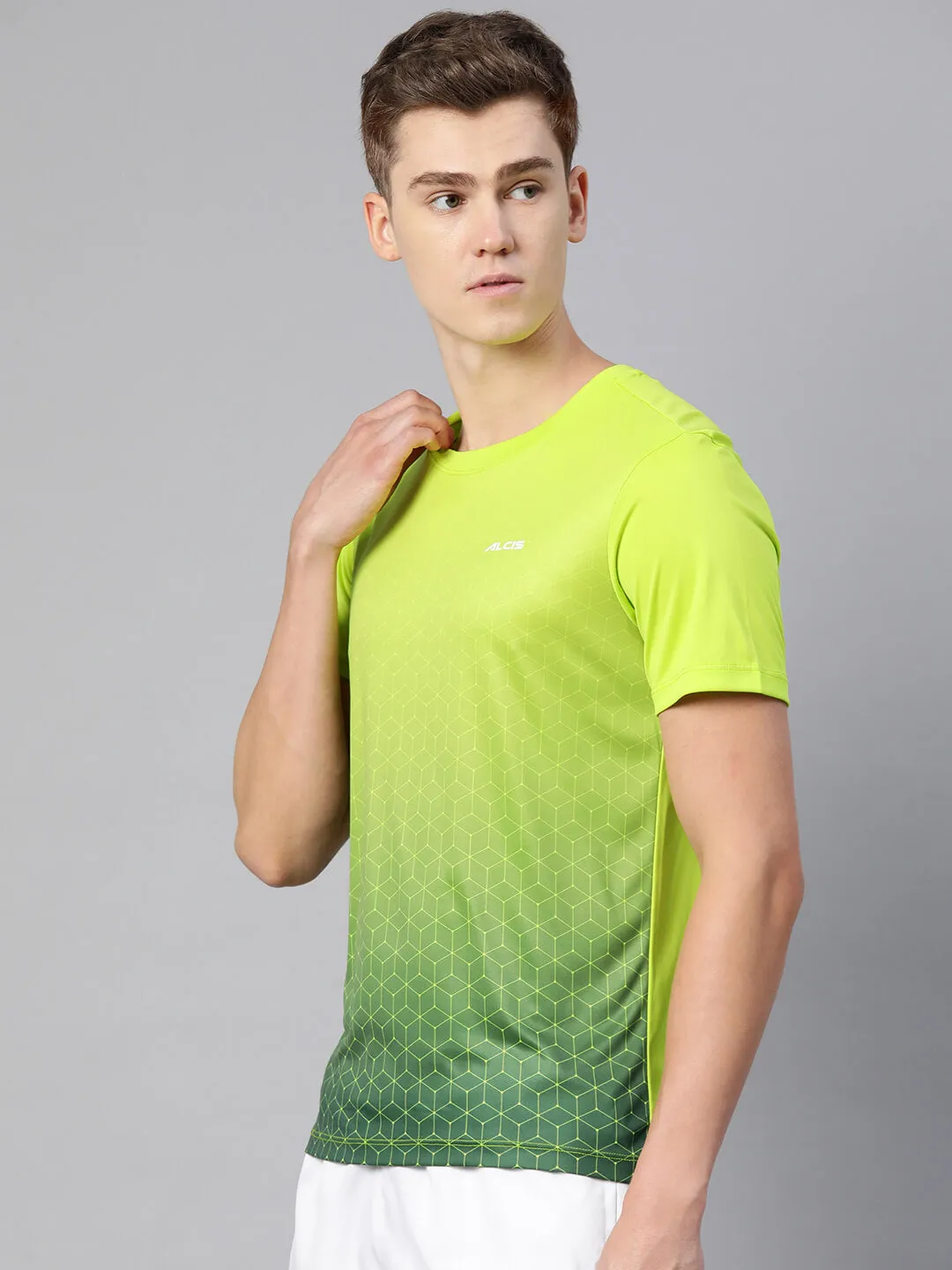 Alcis Men Lime Green  Printed Dry Tech Slim Fit T-shirt