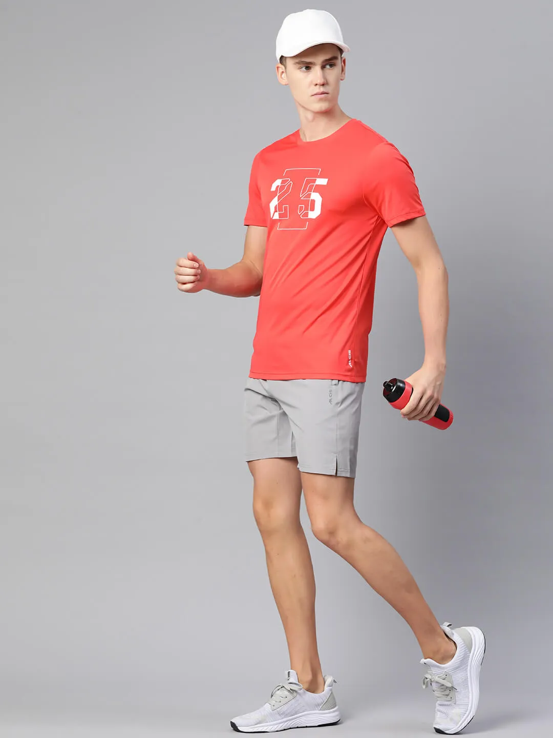 Alcis Men Orange Typography Printed Dry Tech Slim Fit T-shirt