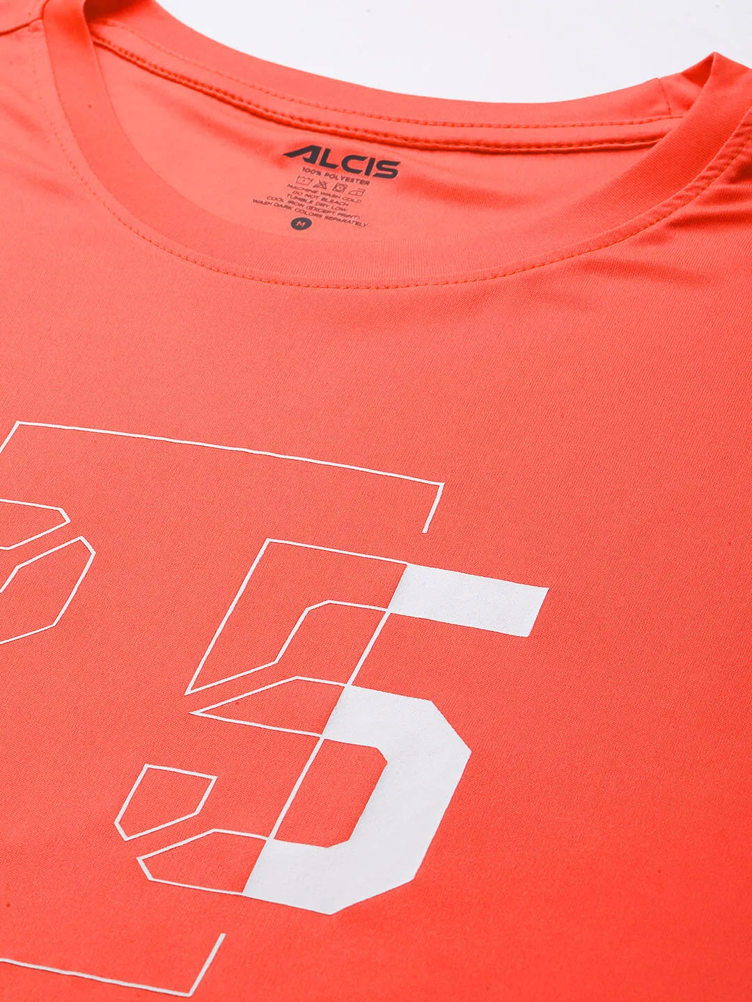 Alcis Men Orange Typography Printed Dry Tech Slim Fit T-shirt