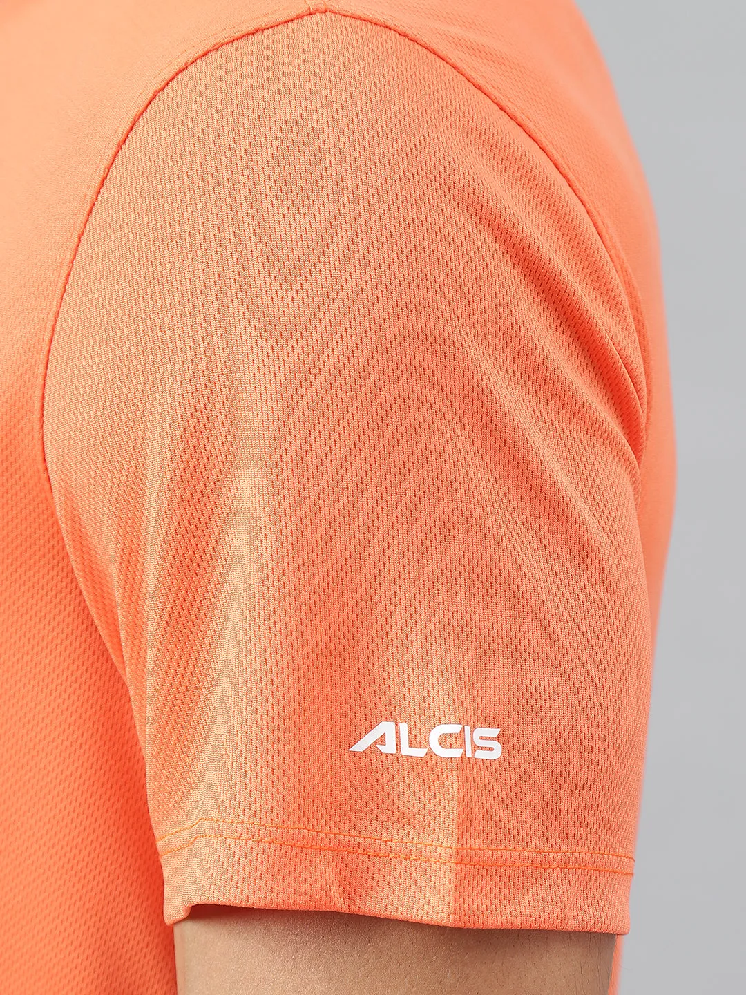 Alcis Men Printed Orange Anti-Static Slim-Fit Round Neck Training T-Shirt