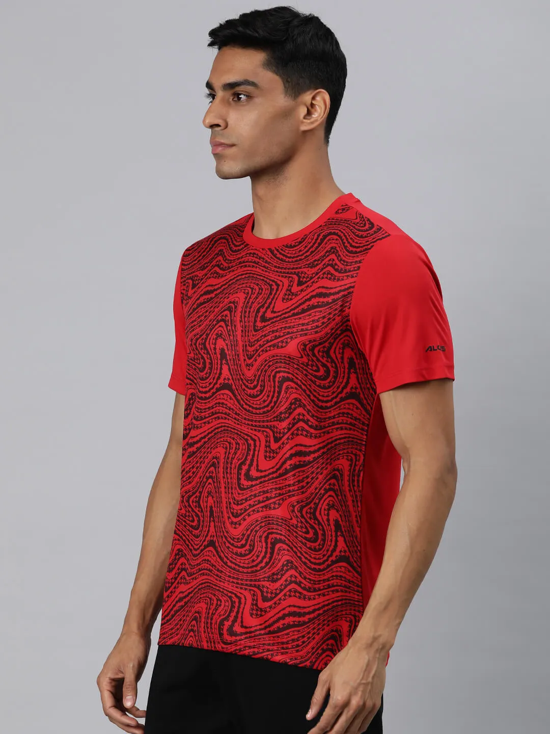 Alcis Men Red Printed Dry Tech Slim Fit T-shirt
