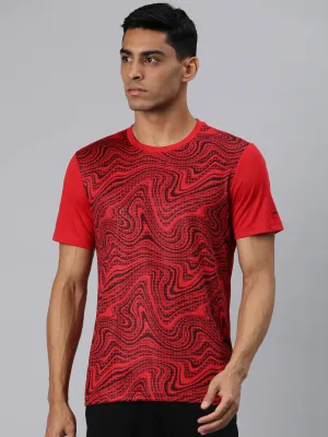Alcis Men Red Printed Dry Tech Slim Fit T-shirt