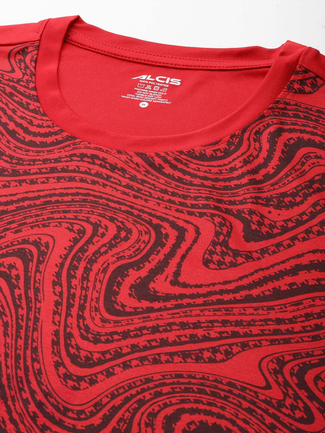 Alcis Men Red Printed Dry Tech Slim Fit T-shirt
