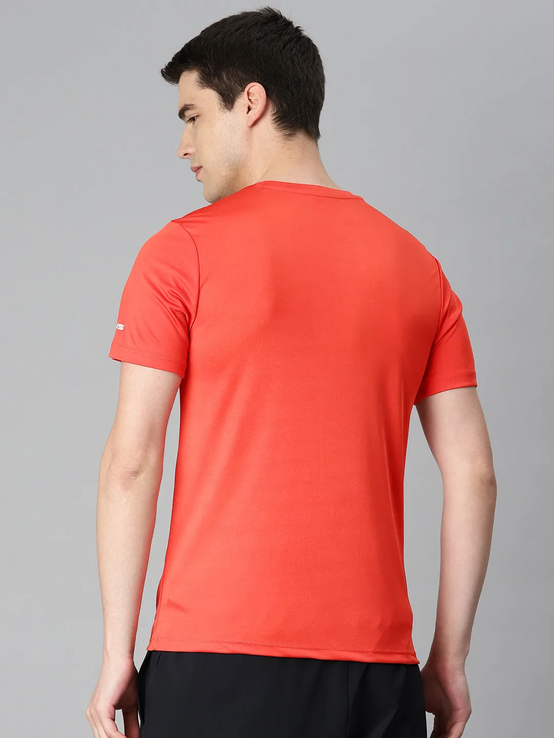Alcis Men Red Typography Printed Anti Static Slim Fit Sports T-shirt