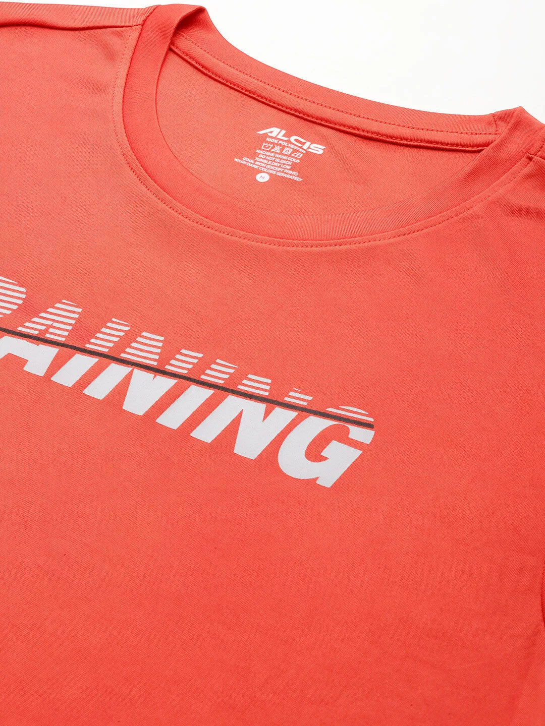 Alcis Men Red Typography Printed Anti Static Slim Fit Sports T-shirt