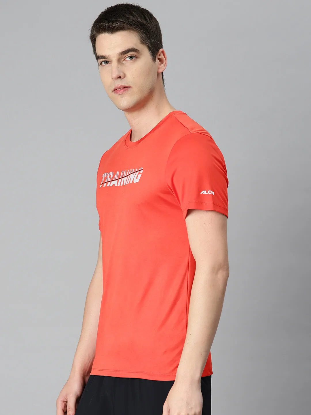 Alcis Men Red Typography Printed Anti Static Slim Fit Sports T-shirt