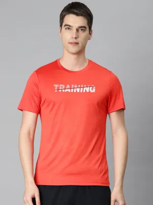 Alcis Men Red Typography Printed Anti Static Slim Fit Sports T-shirt