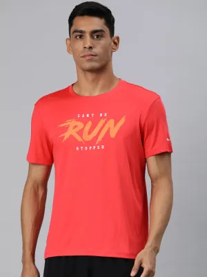 Alcis Men Red Typography Printed Anti Static Slim Fit T-shirt