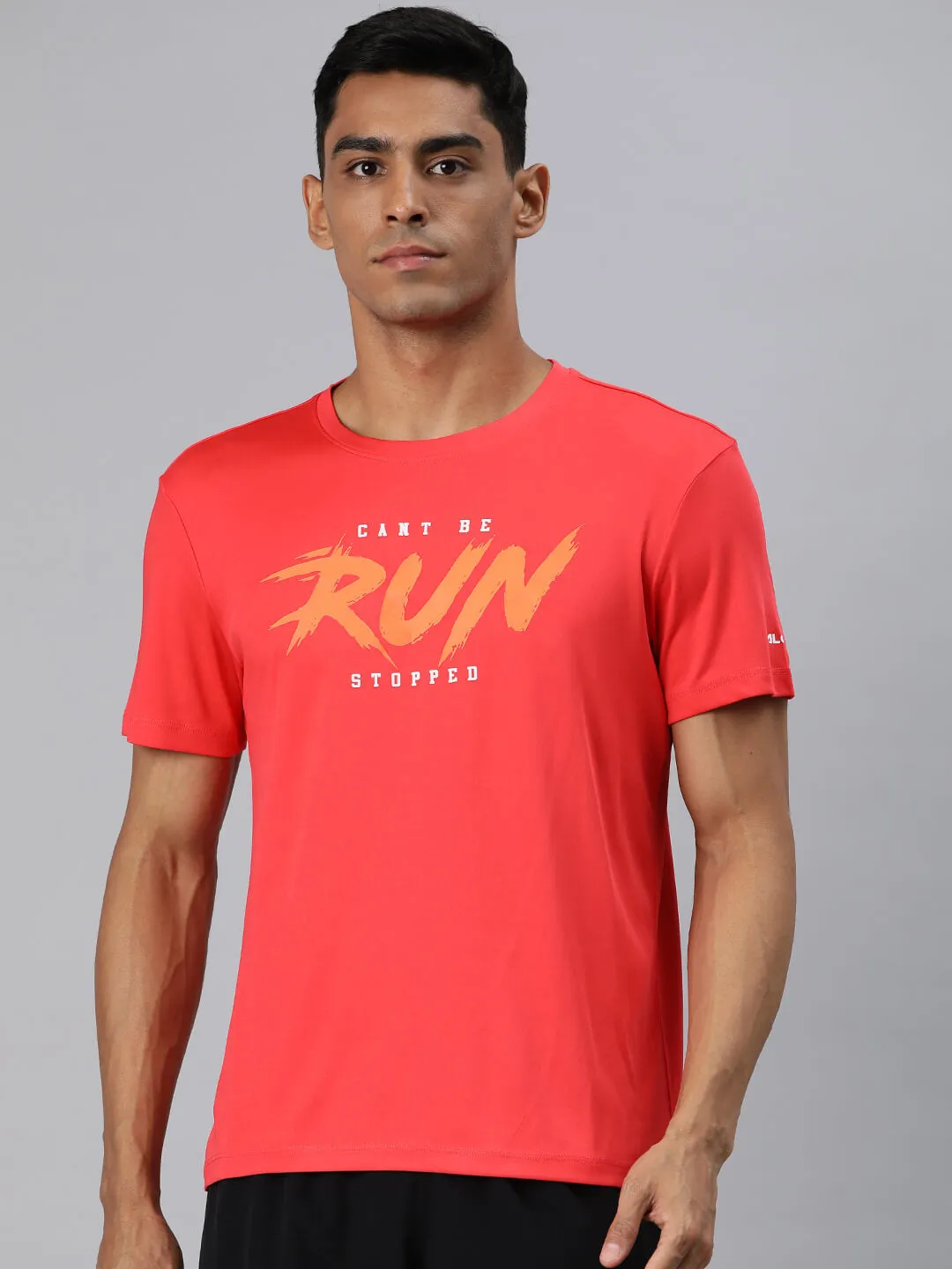 Alcis Men Red Typography Printed Anti Static Slim Fit T-shirt