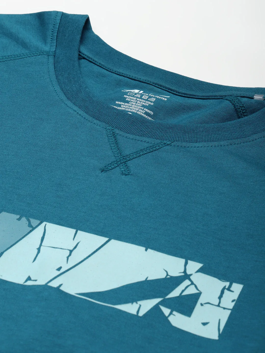Alcis Men Teal Printed Slim Fit Running T-shirt