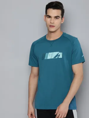 Alcis Men Teal Printed Slim Fit Running T-shirt
