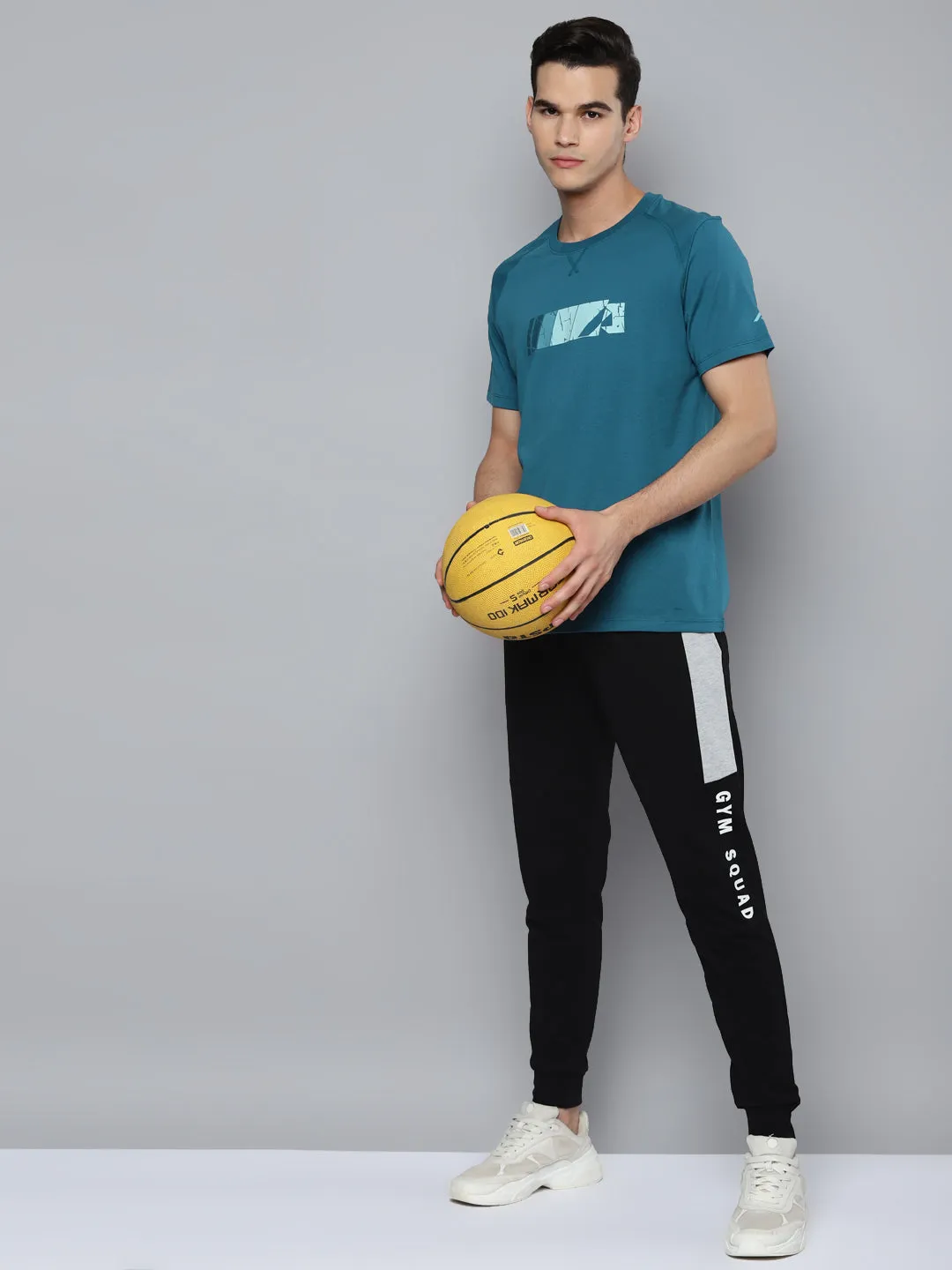 Alcis Men Teal Printed Slim Fit Running T-shirt