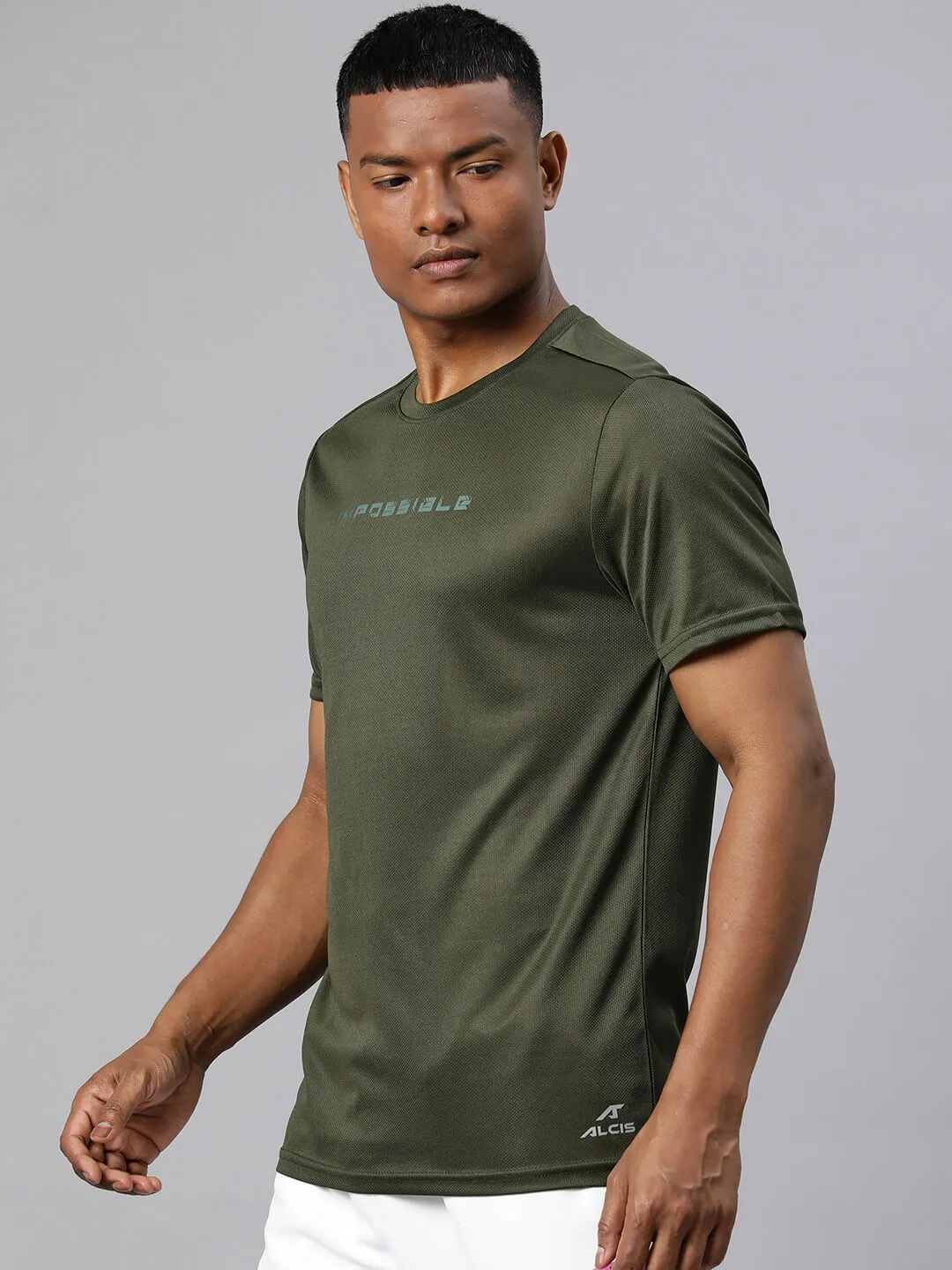 Alcis Men Typography Printed Dry Tech Slim Fit Sports T-shirt
