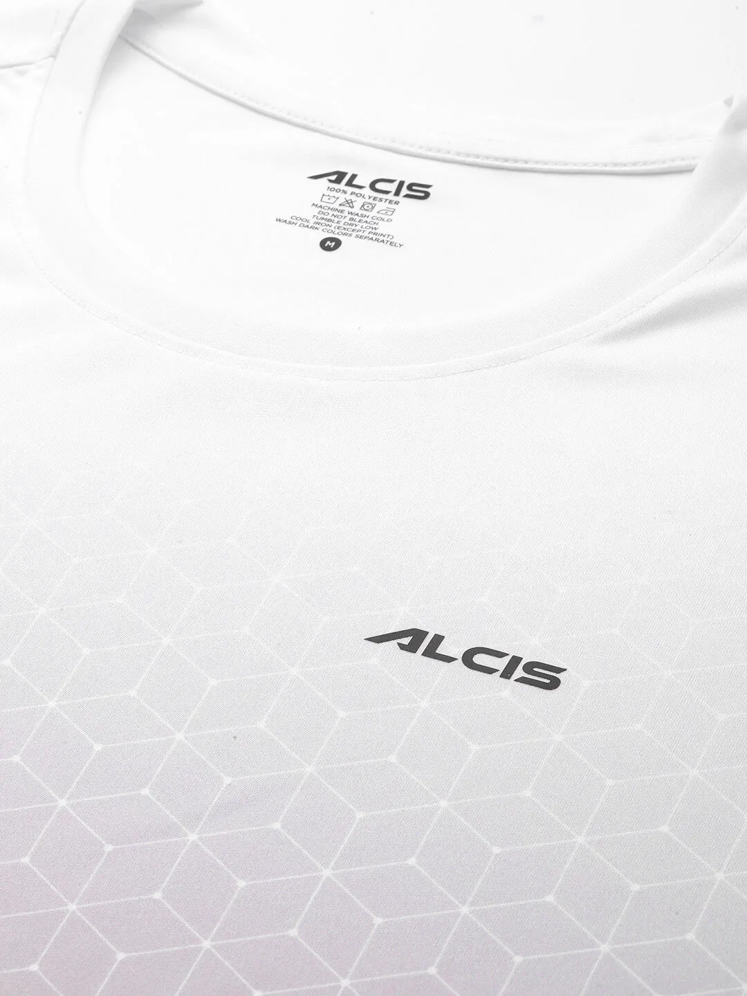 Alcis Men White Abstract Printed Dry Tech Slim Fit T-shirt