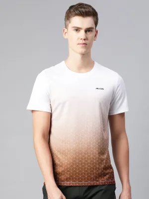 Alcis Men White Abstract Printed Dry Tech Slim Fit T-shirt