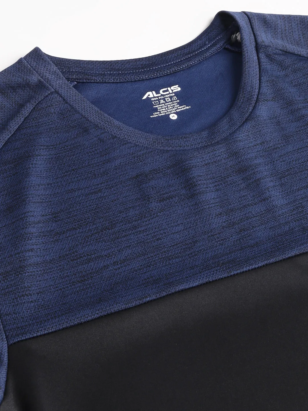 Alcis Men's Navy & Black Colour-Blocked Anti-Static Drytech  Slim-Fit Training Tee