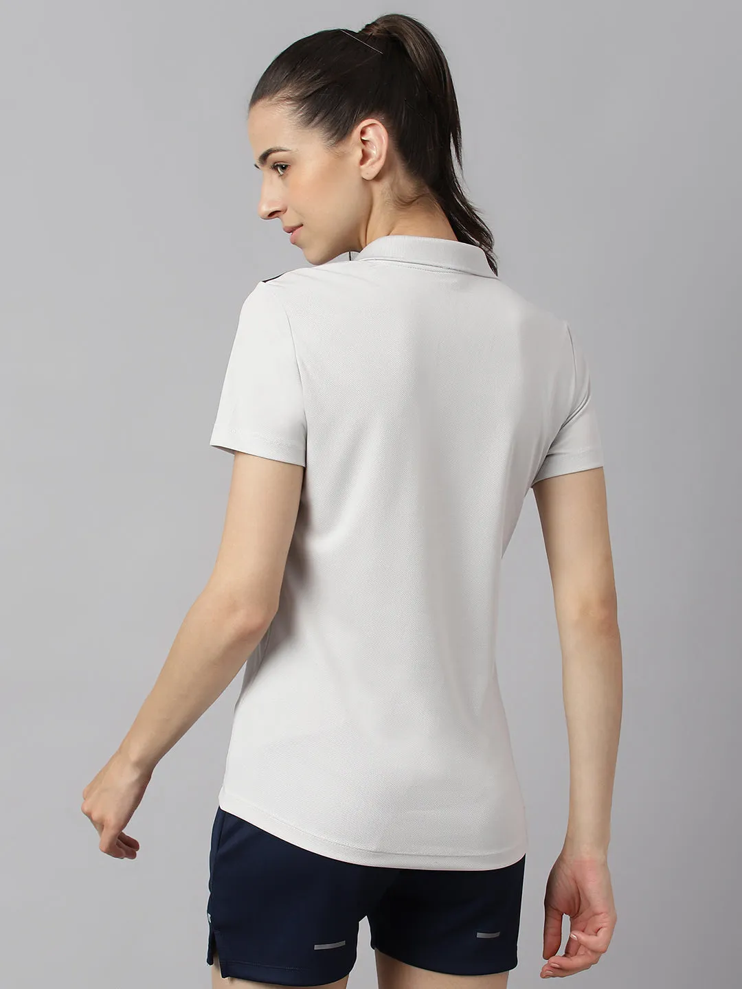 Alcis Women Light Grey Anti-Static Soft-Touch Slim-Fit Training Polo Wonder T-Shirt