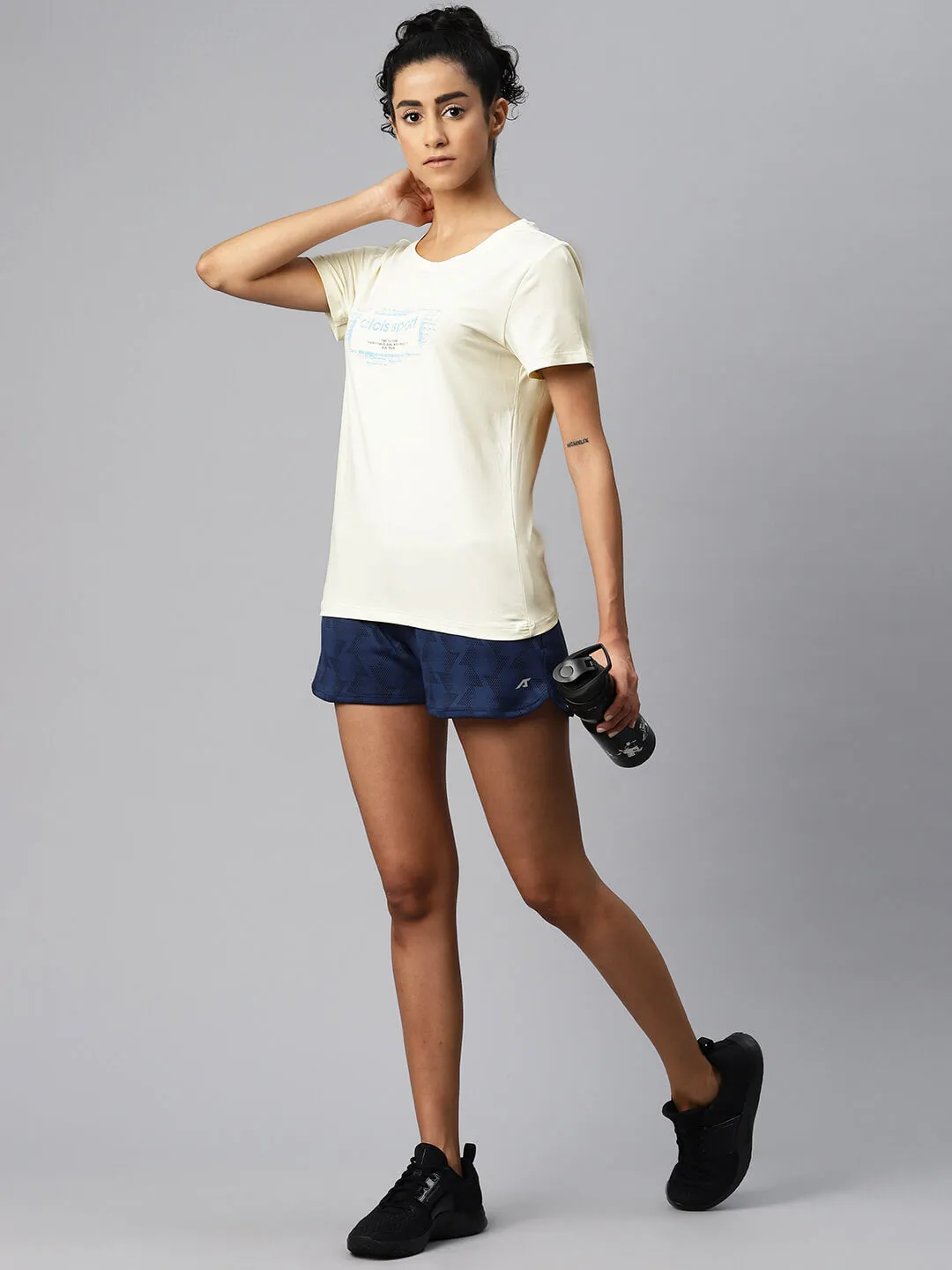 Alcis Women Typography Printed Dry Tech Slim Fit T-shirt