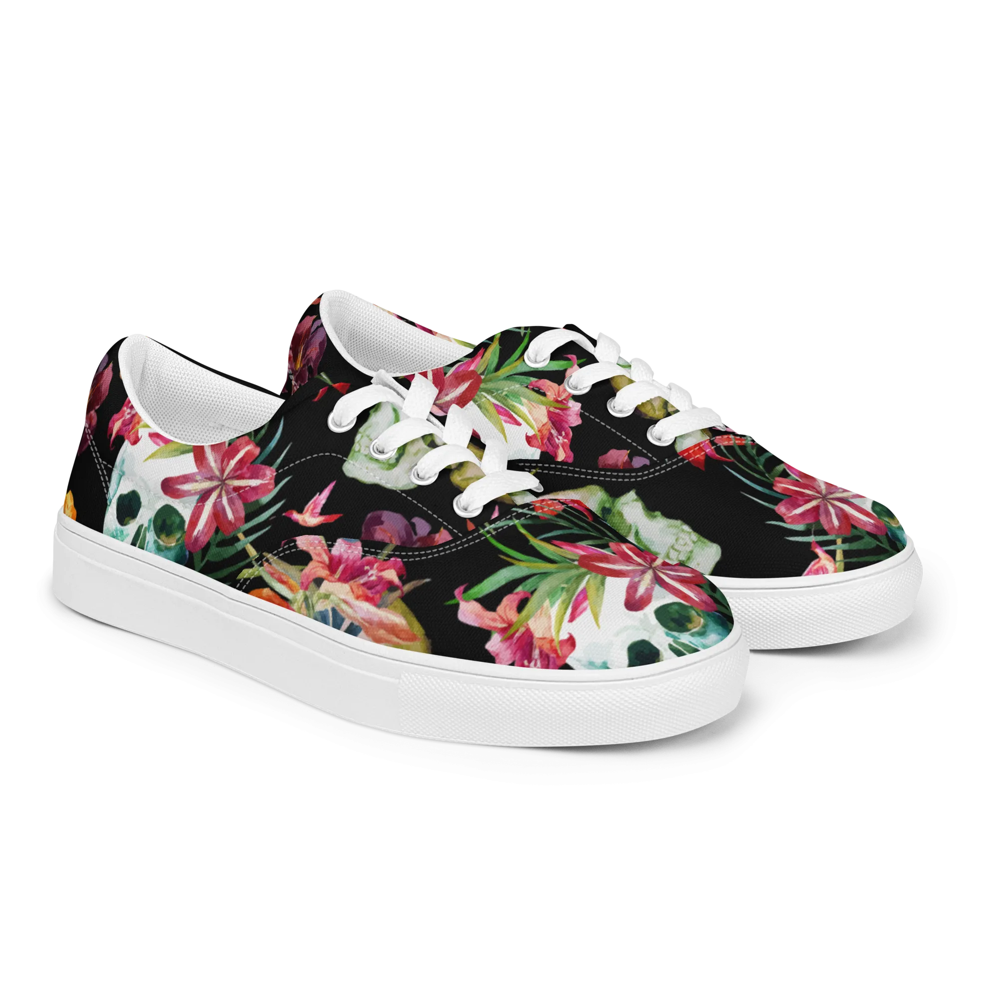 Aloha Tribe Skulls Womens Black Canvas Shoes