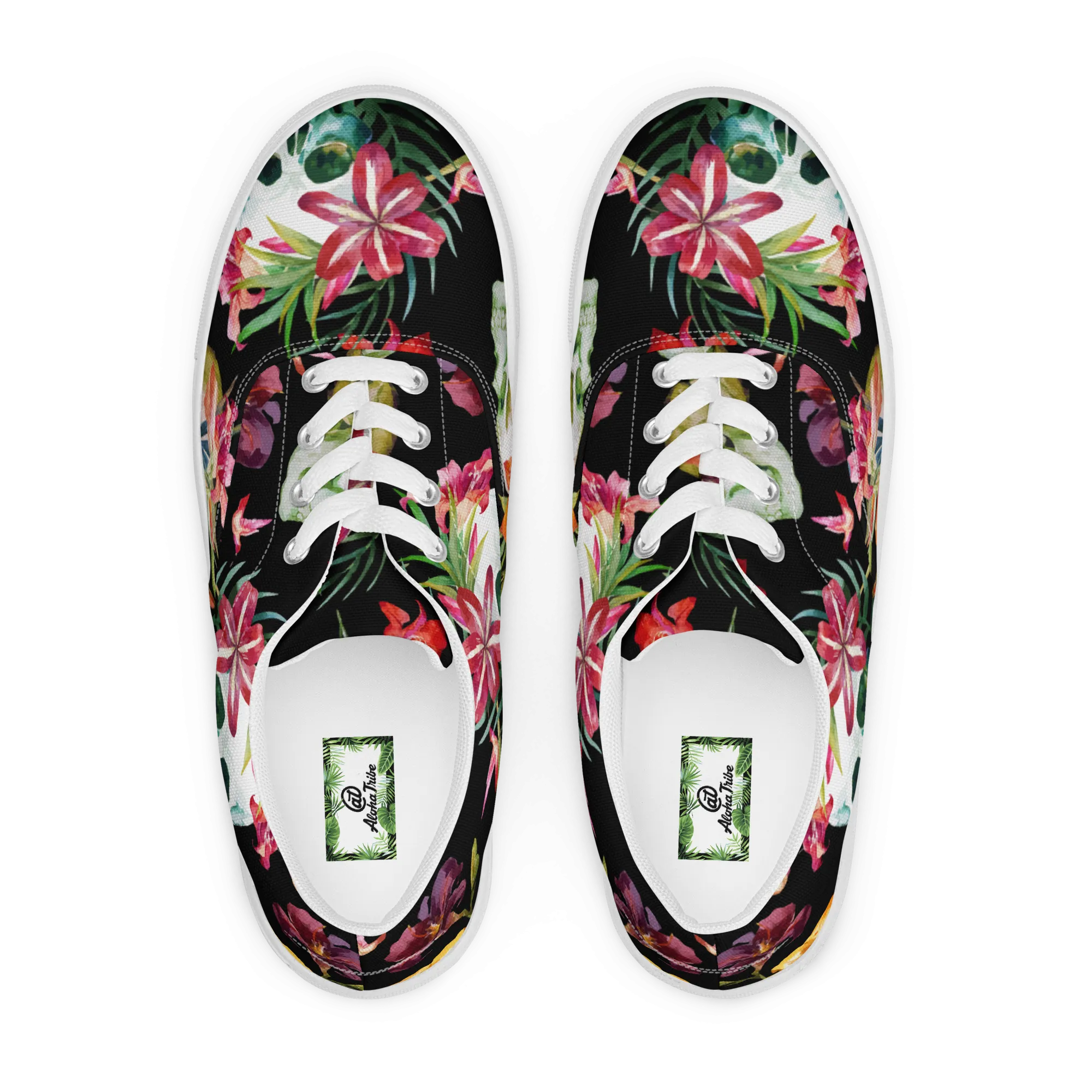Aloha Tribe Skulls Womens Black Canvas Shoes