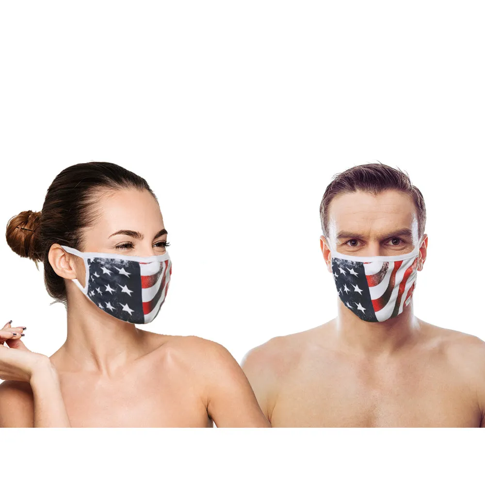Amba7 Reusable Breathable Cloth Face Mask - Machine Washable, Non-Surgical Double Layer Anti-Dust Protection, Unisex - For Home, Office, Travel, Camping or Cycling (3 Black   2 USA Flag Design) In Stock