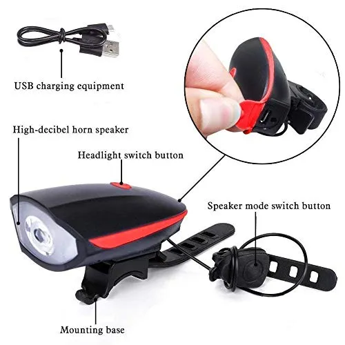 ASkyl Waterproof Rechargeable Bike Bicycle 3 Mode Light with Loud Horn (Multicolor)